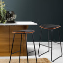 Set of 2 - Leather Backless Bar Stools - Black and Wood