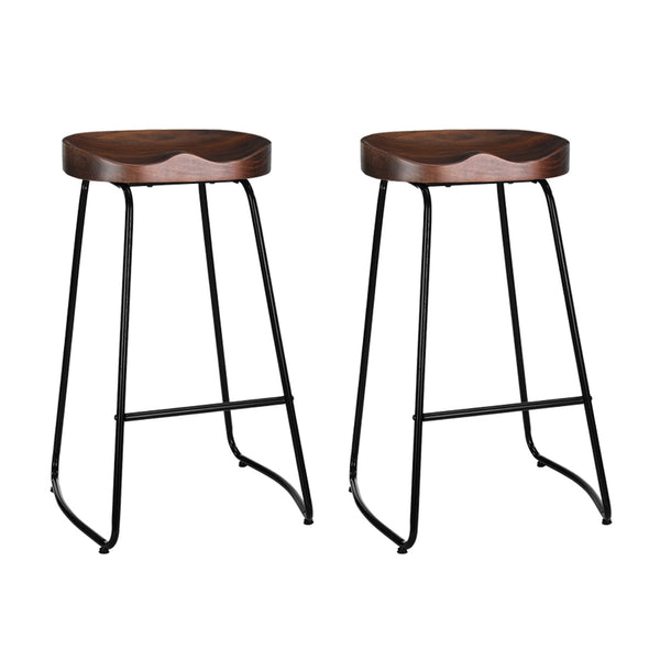 Artiss Set of 2 Backless Elm Wood Bar Stools 75cm - Black