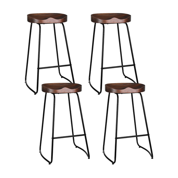 Artiss Set of 4 Elm Wood Backless Bar Stools 75cm - Black