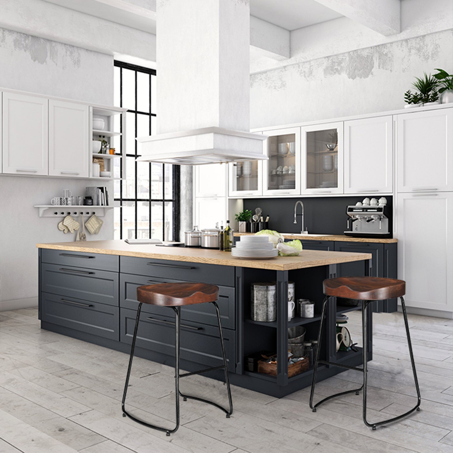 Hudson Elm Wood Backless Bar Stools – Brown – 65 cm Dark – Set of 4