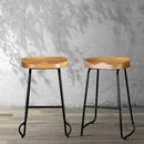 Set of 2 - Elm Wood Backless Bar Stools 65cm - Black and Light Natural