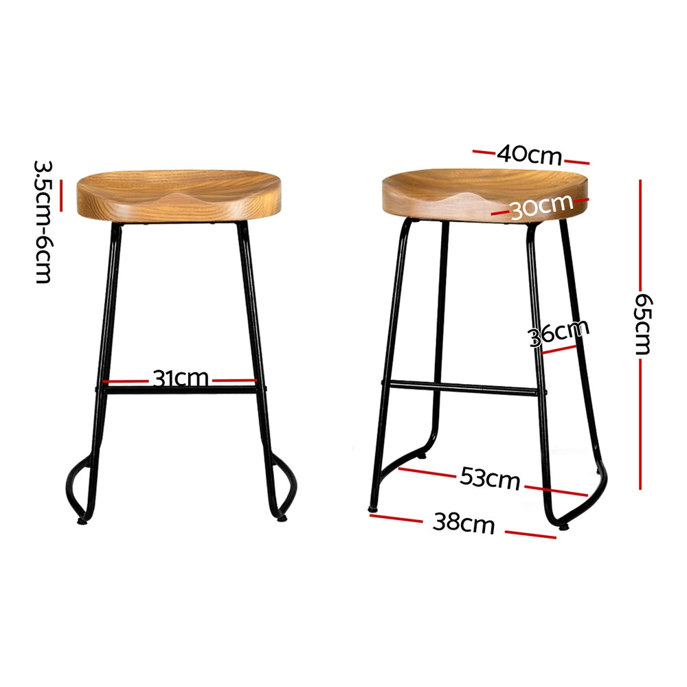 Alderon Elm Wood Backless Bar Stools – Black & Natural – Set of 2