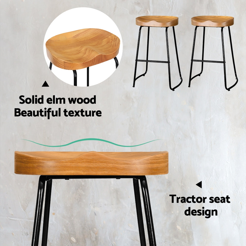 Alderon Elm Wood Backless Bar Stools – Black & Natural – Set of 2