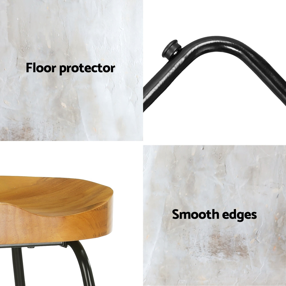 Alderon Elm Wood Backless Bar Stools – Black & Natural – Set of 2