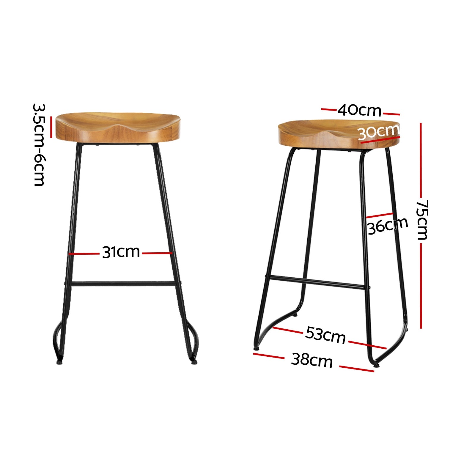 Kairo Industrial Bar Stools – Natural Wood – Set of 2