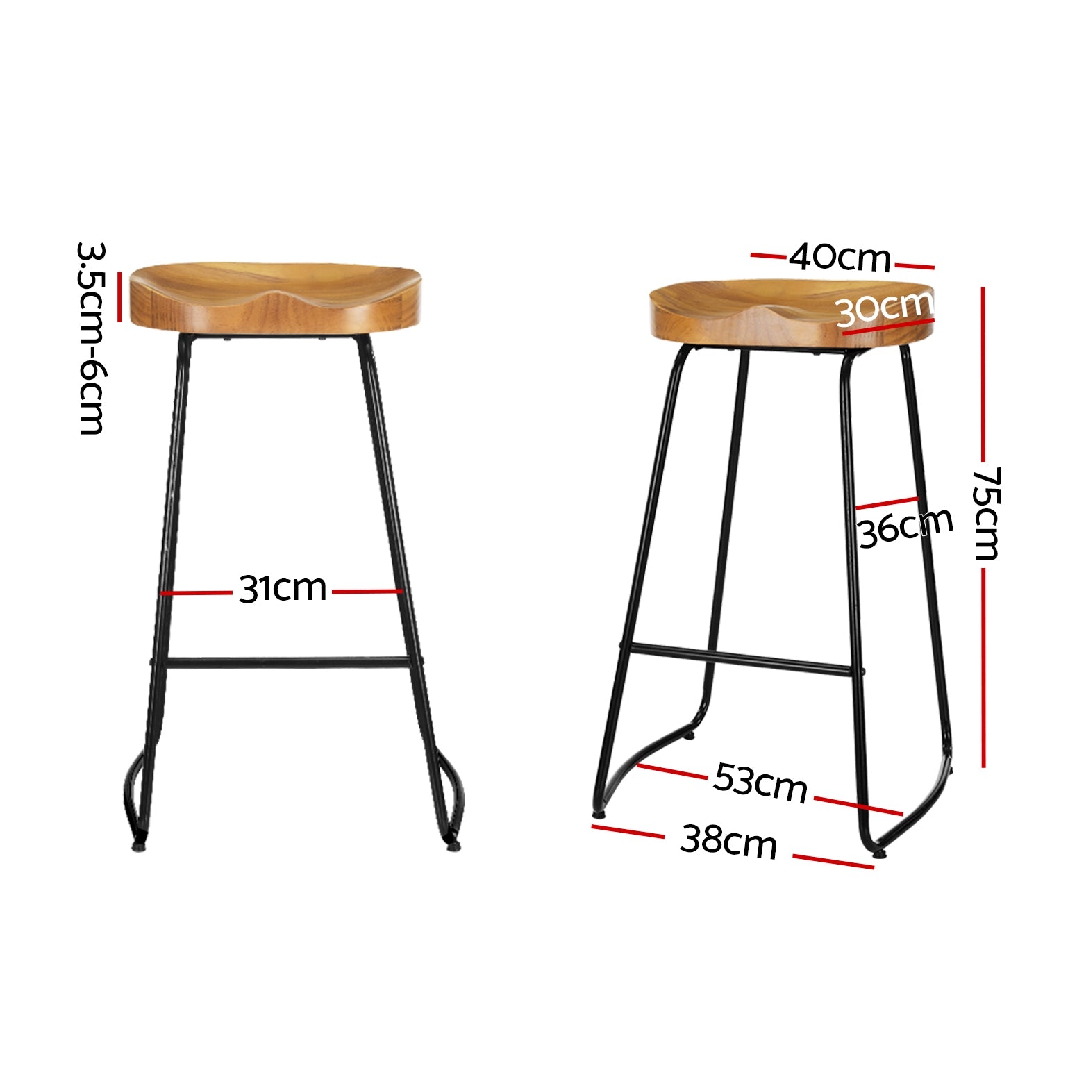 Zenith Elm Wood Backless Bar Stools – Black & Natural – Set of 4