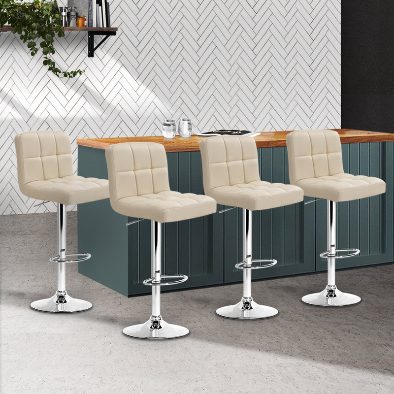 Set of 4 - Leather Gas Lift Bar Stools - Beige