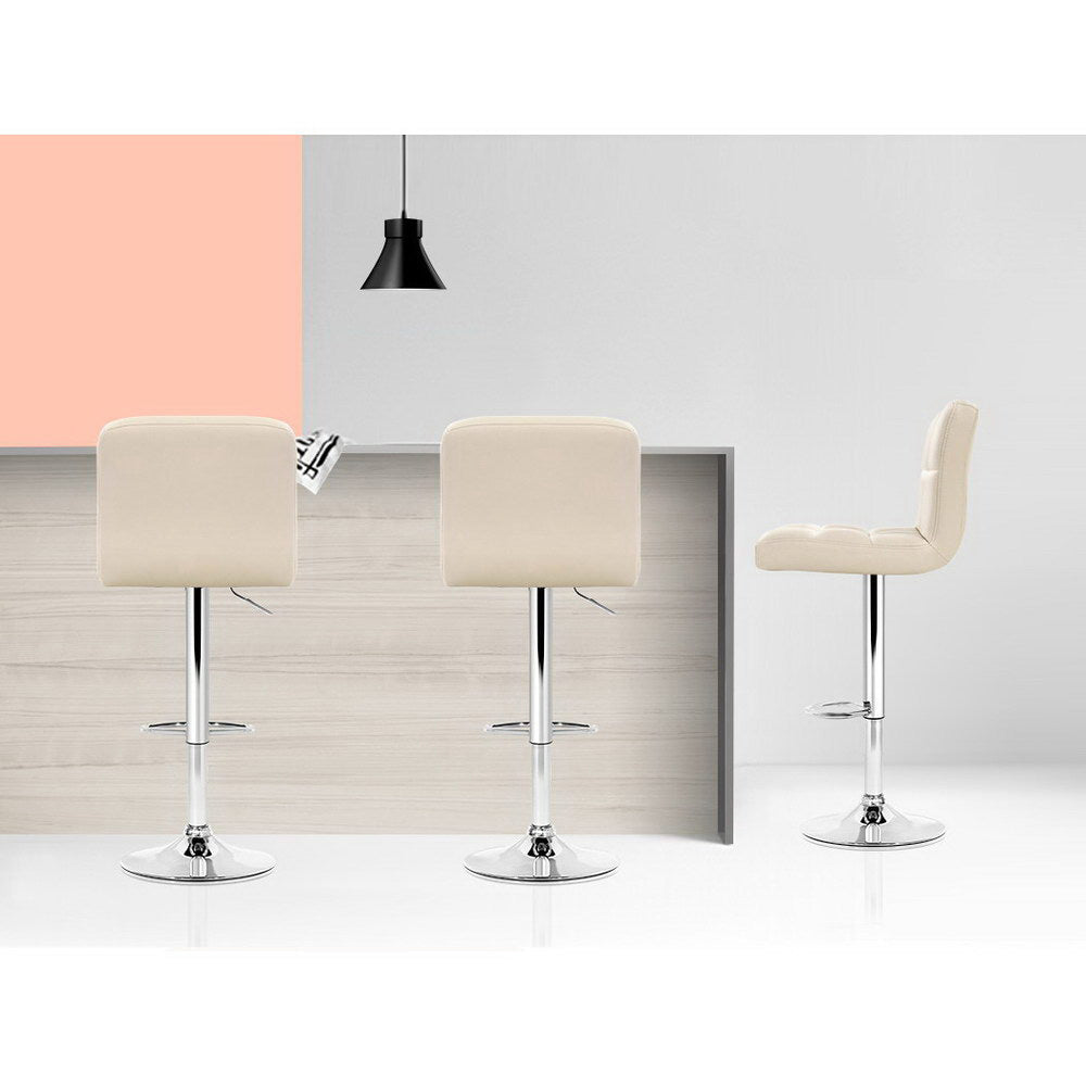 Carlton Leather Gas Lift Bar Stools – Beige – Set of 4