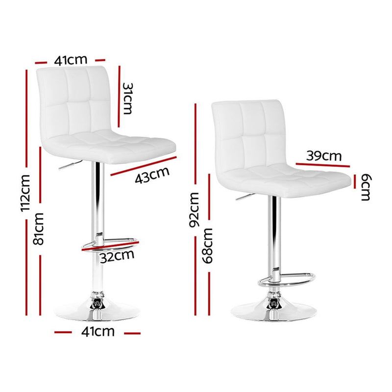 4 x Leather Bar Stools – Gas Lift Base, White Finish