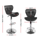 Set of 4 - Leather Patterned Bar Stools - Black and Chrome