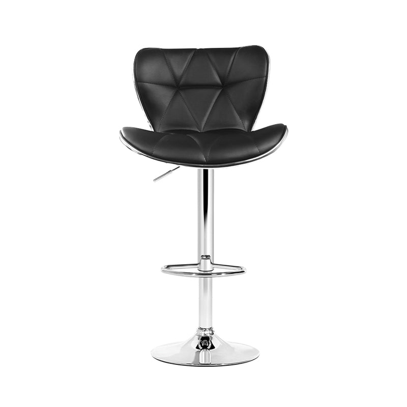 Set of 4 - Leather Patterned Bar Stools - Black and Chrome