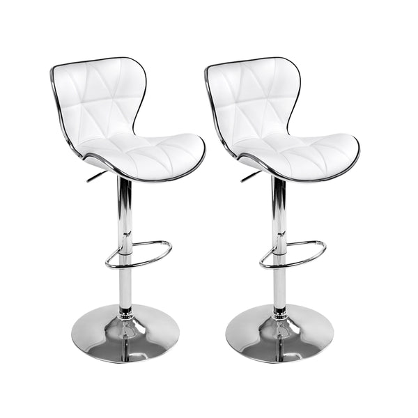 Artiss Set of 2 PU Leather Patterned Bar Stools - White and Chrome