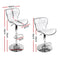 Set of 2 - Leather Patterned Bar Stools - White and Chrome