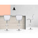 Set of 4 - Leather Patterned Bar Stools - White and Chrome