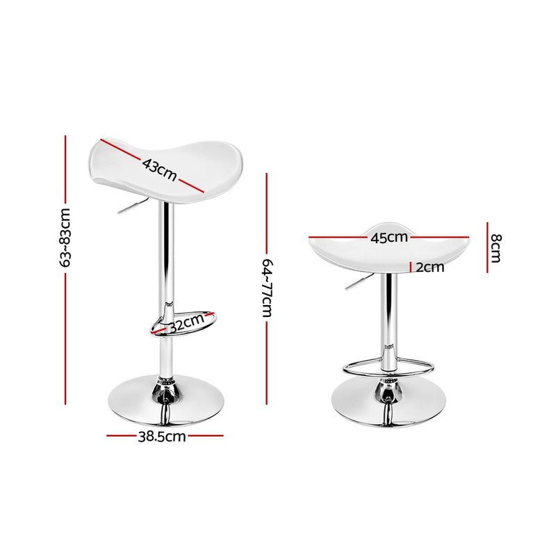 Set of 2 - Leather Gas Lift Bar Stools - White & Chrome