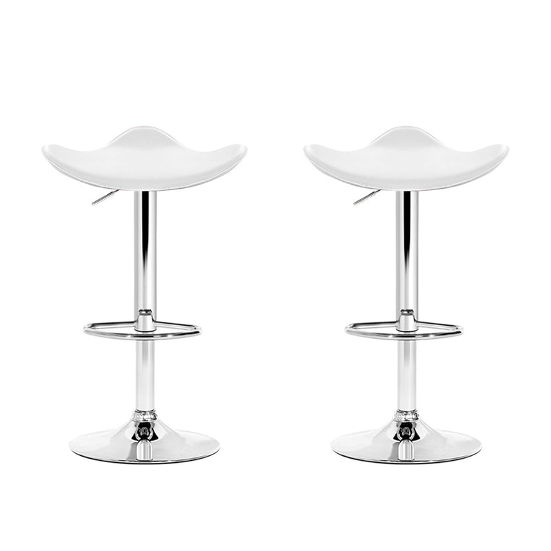 Set of 2 - Leather Gas Lift Bar Stools - White & Chrome