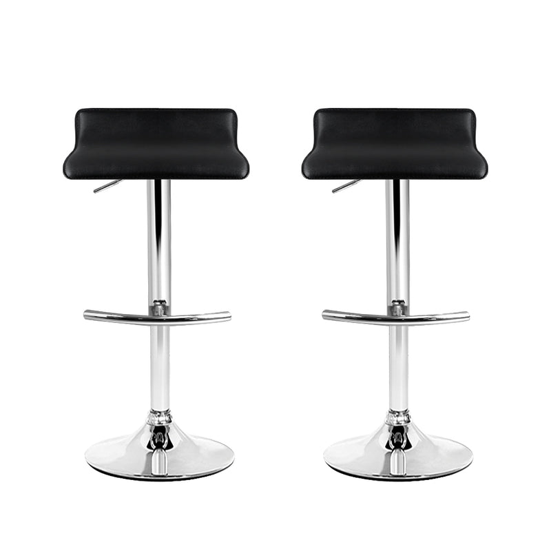 Set of 2 - Leather Wave Style Bar Stools - Black