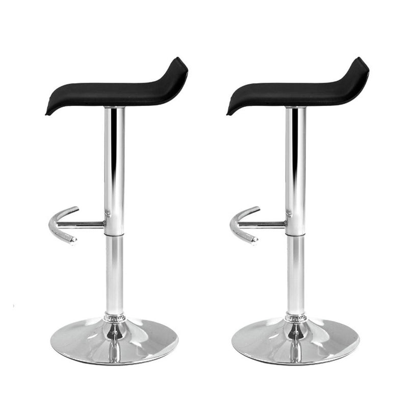 Set of 2 - Leather Wave Style Bar Stools - Black