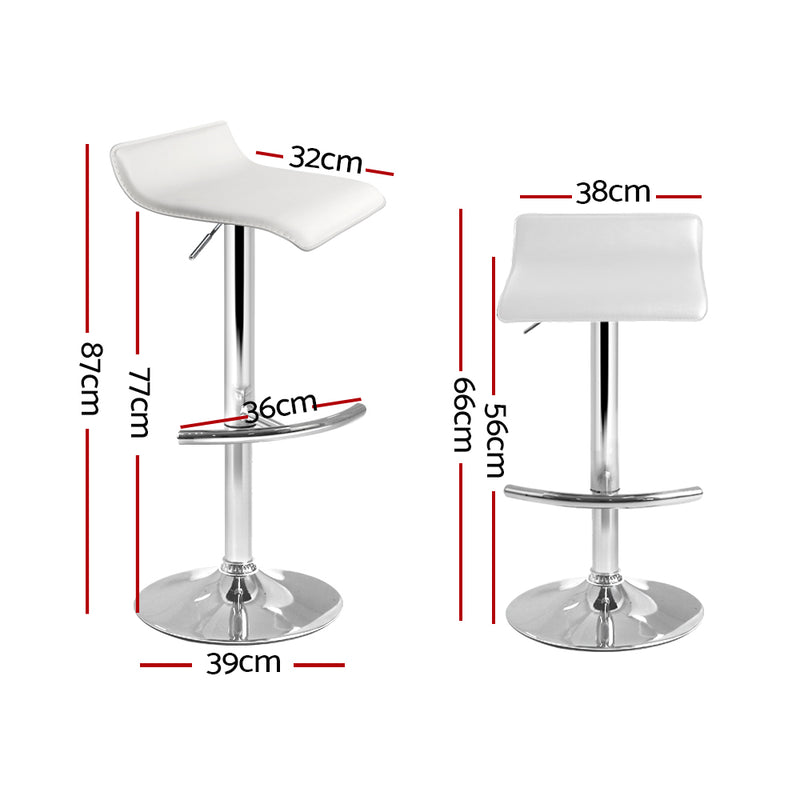 Set of 4 - Leather Wave Style Bar Stools - White