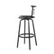 Set of 2 - Leather Bar Stools - Black and Steel