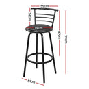 Set of 4 - Leather Bar Stools - Black and Steel