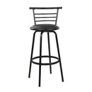 Set of 4 - Leather Bar Stools - Black and Steel