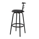 Set of 4 - Leather Bar Stools - Black and Steel