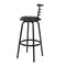 Set of 4 - Leather Bar Stools - Black and Steel