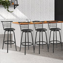 Set of 4 - Leather Bar Stools - Black and Steel