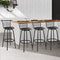 Set of 4 - Leather Bar Stools - Black and Steel