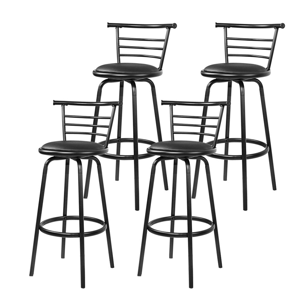 Kairo Swivel Leather Bar Stools – Black – Set of 4