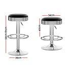 Set of 2 - Leather Backless Bar Stools - Black and Chrome