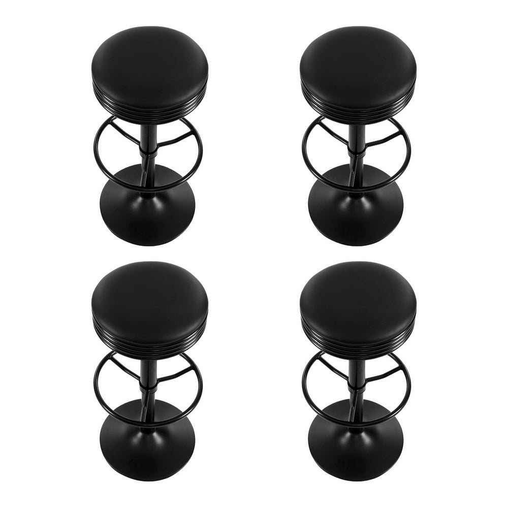 Serano Leather Bar Stools with Gas Lift – Black – Set of 4