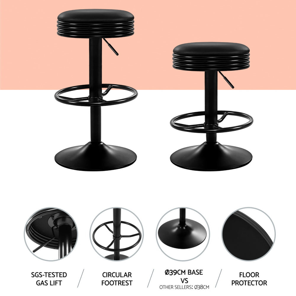 Serano Leather Bar Stools with Gas Lift – Black – Set of 4