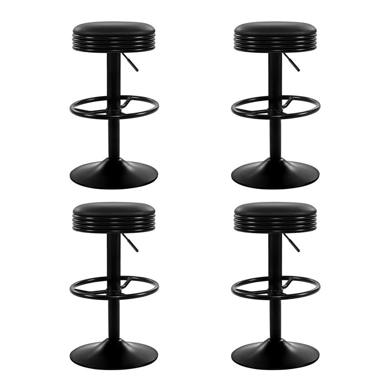 4 x Leather Bar Stools – Gas Lift, Black