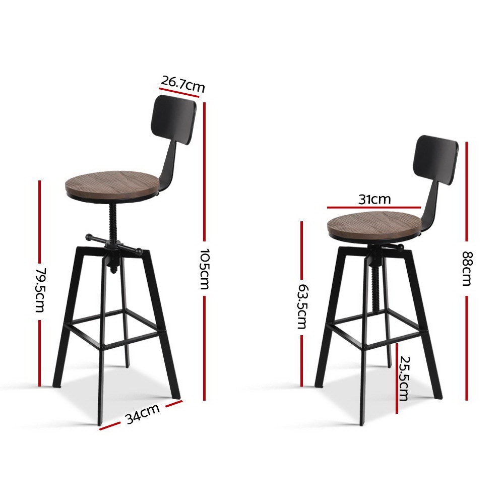 Fioro Vintage Bar Stool with Backrest – Black – 79.5 cm
