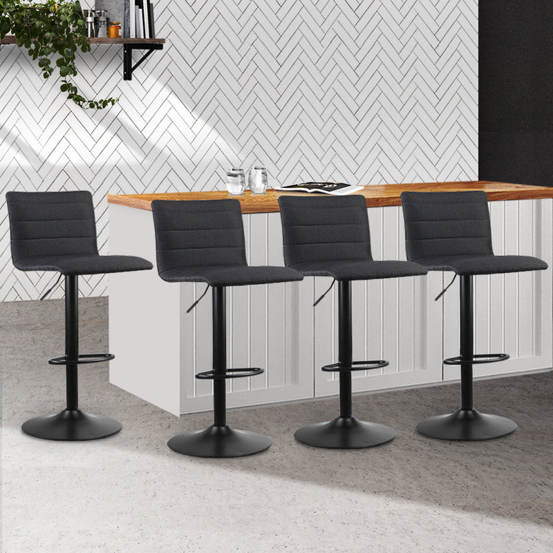 Set of 4 - Linen Bar Stools - Black