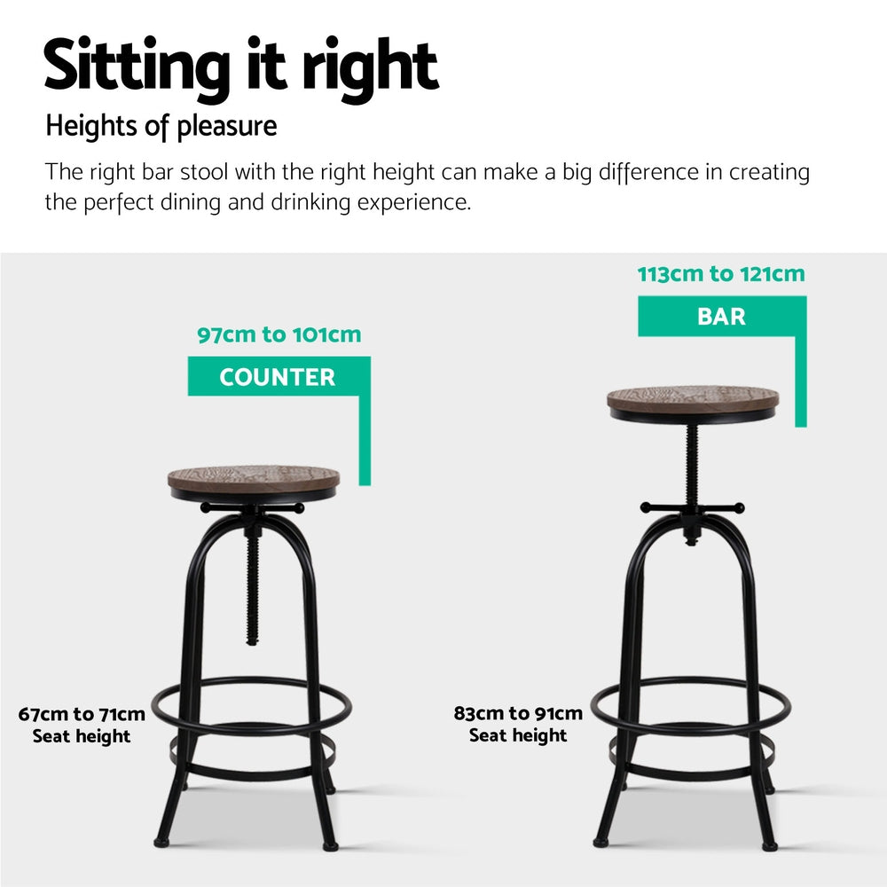 Hudson Adjustable Bar Stools – Brown – Set of 2