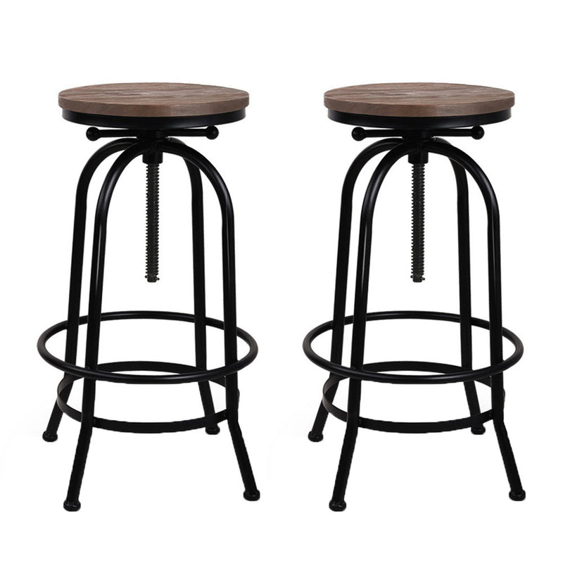 2 x Adjustable Wooden Bar Stools – Natural Finish