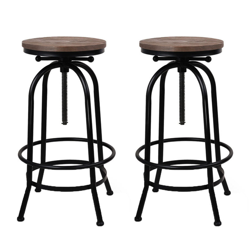 2 x Adjustable Wooden Bar Stools – Natural Finish