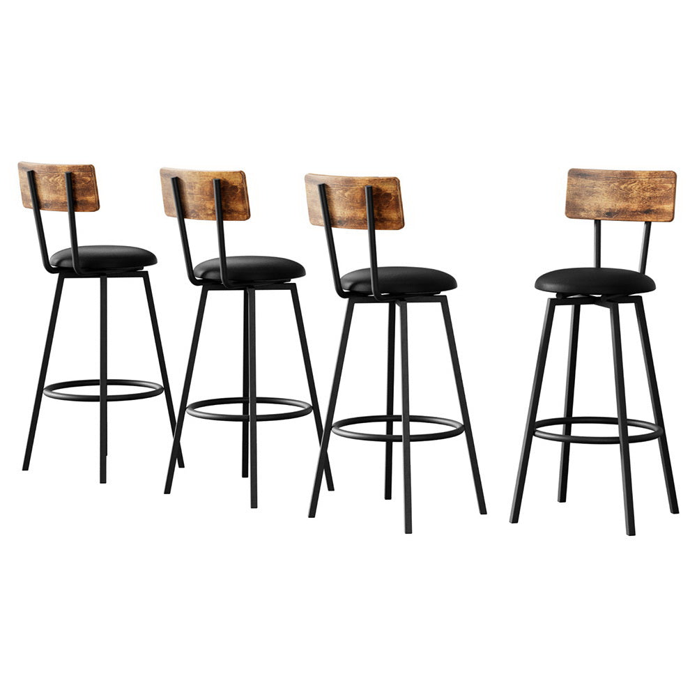 Linden 4X Industrial Bar Stools Upholstered Counter Chairs Steel Frame Anti - Scratch