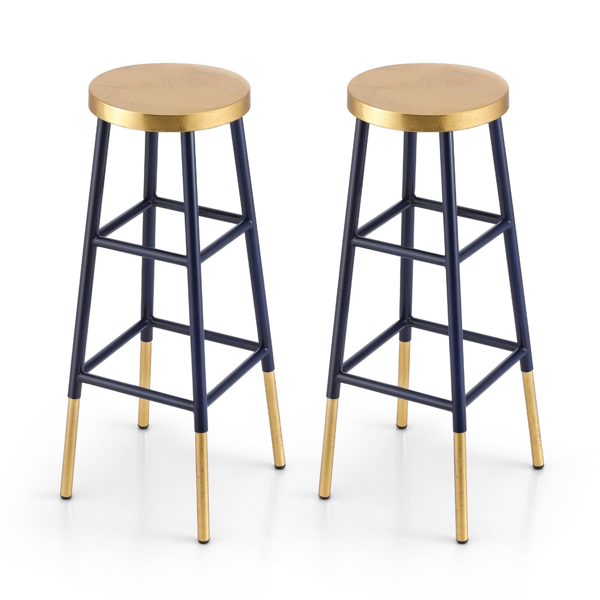 Nova 2x Bar Stools Metal Gold Navy
