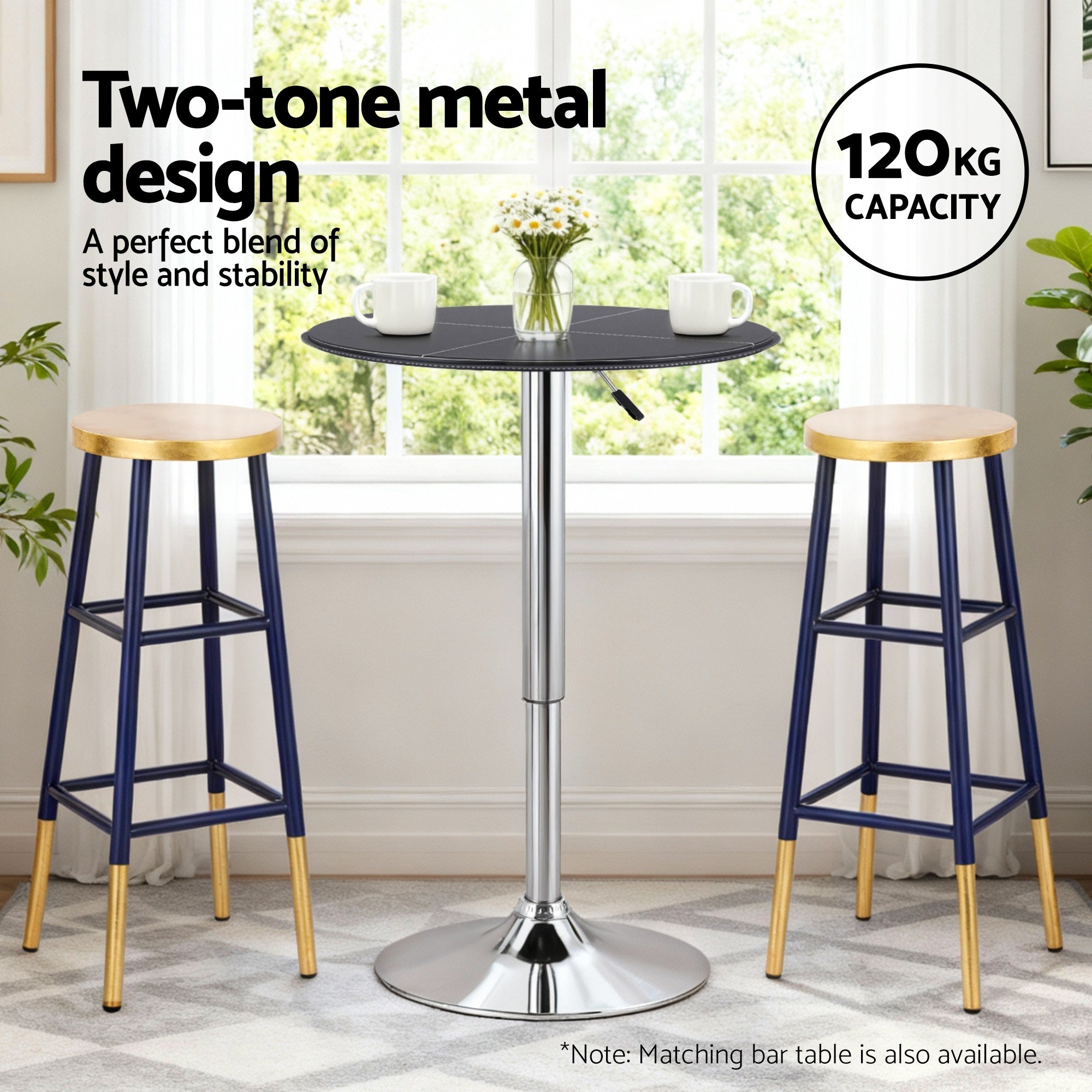 Nova Bar Stools – Navy & Gold – Set of 2