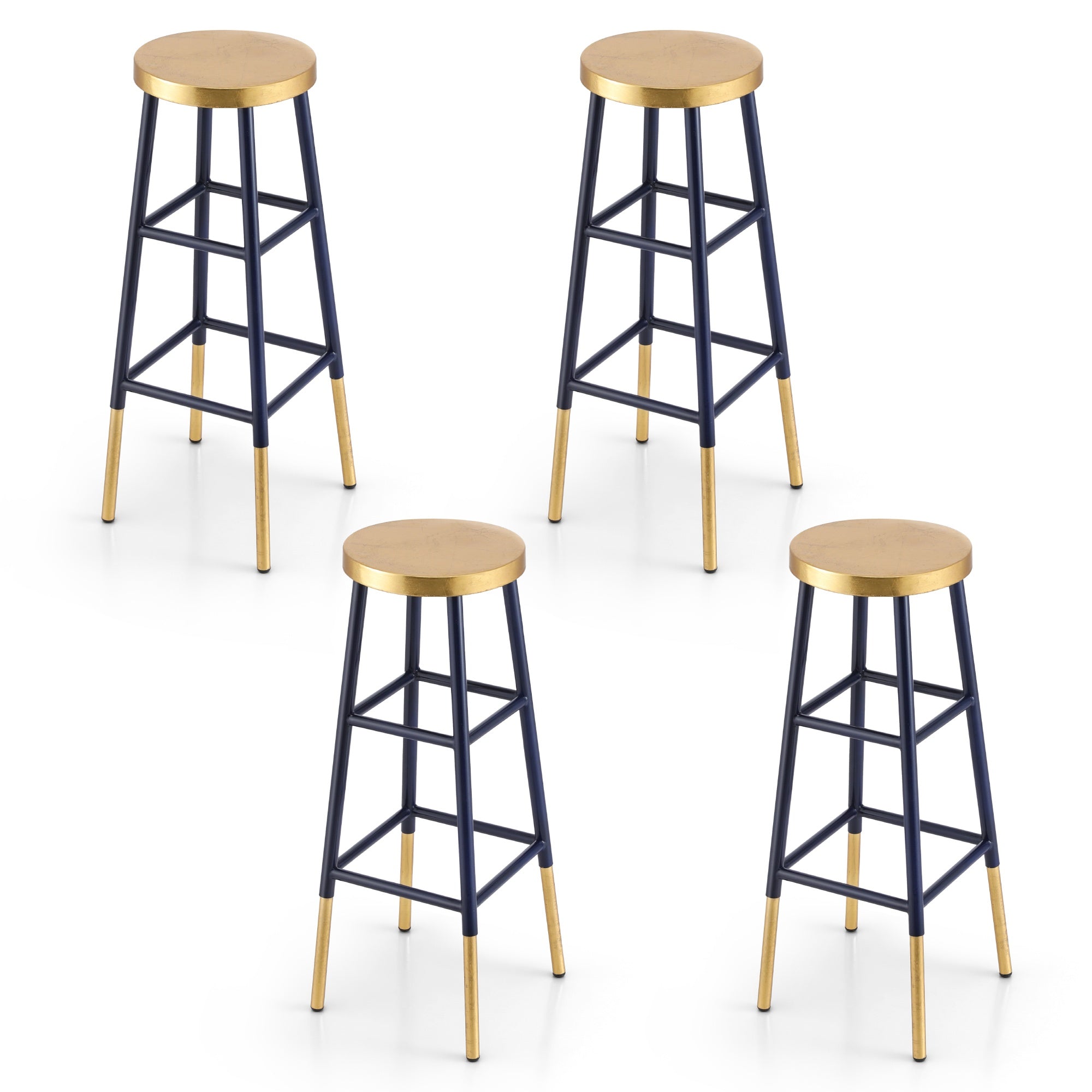 Linden 4x Bar Stools Metal Gold Navy