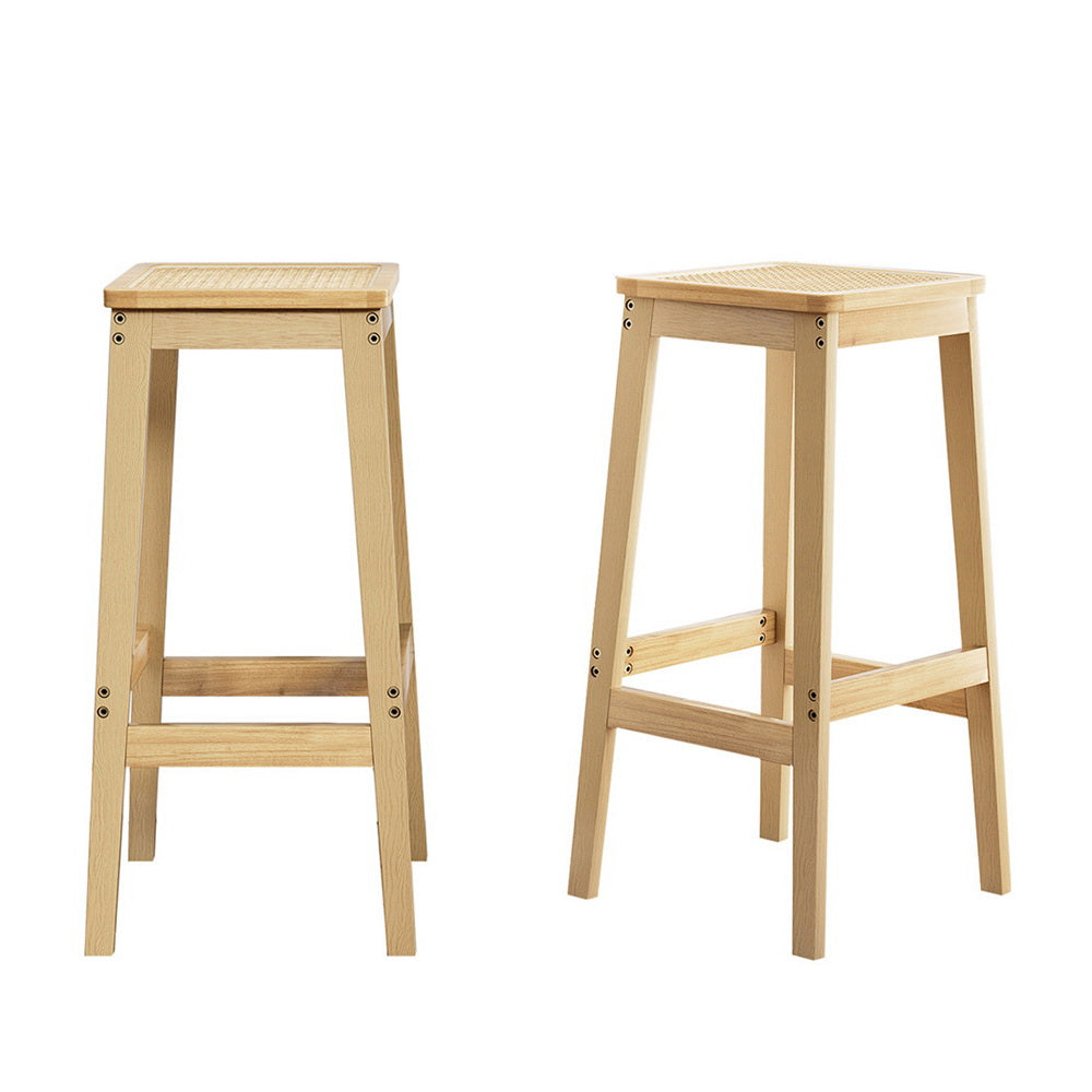 Nova 2x Bar Stools Rubber Wood Stool Counter Chair Rattan Barstools Kitchen