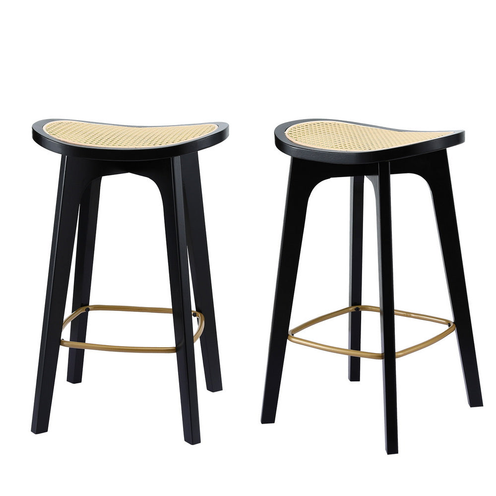 Rowan 2x Bar Stools Rattan Counter Kitchen Dinning Chair Bamboo Saddle Black