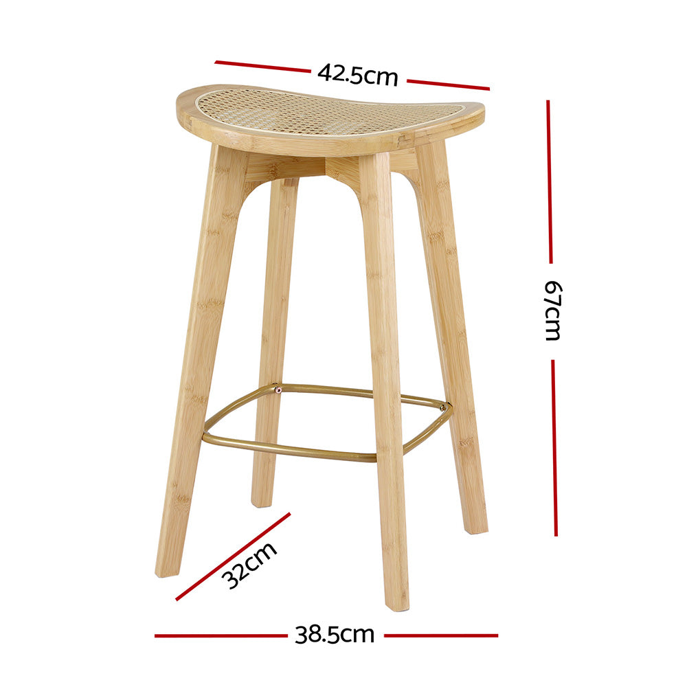 Linden Bamboo Rattan Bar Stools – Natural – Set of 4