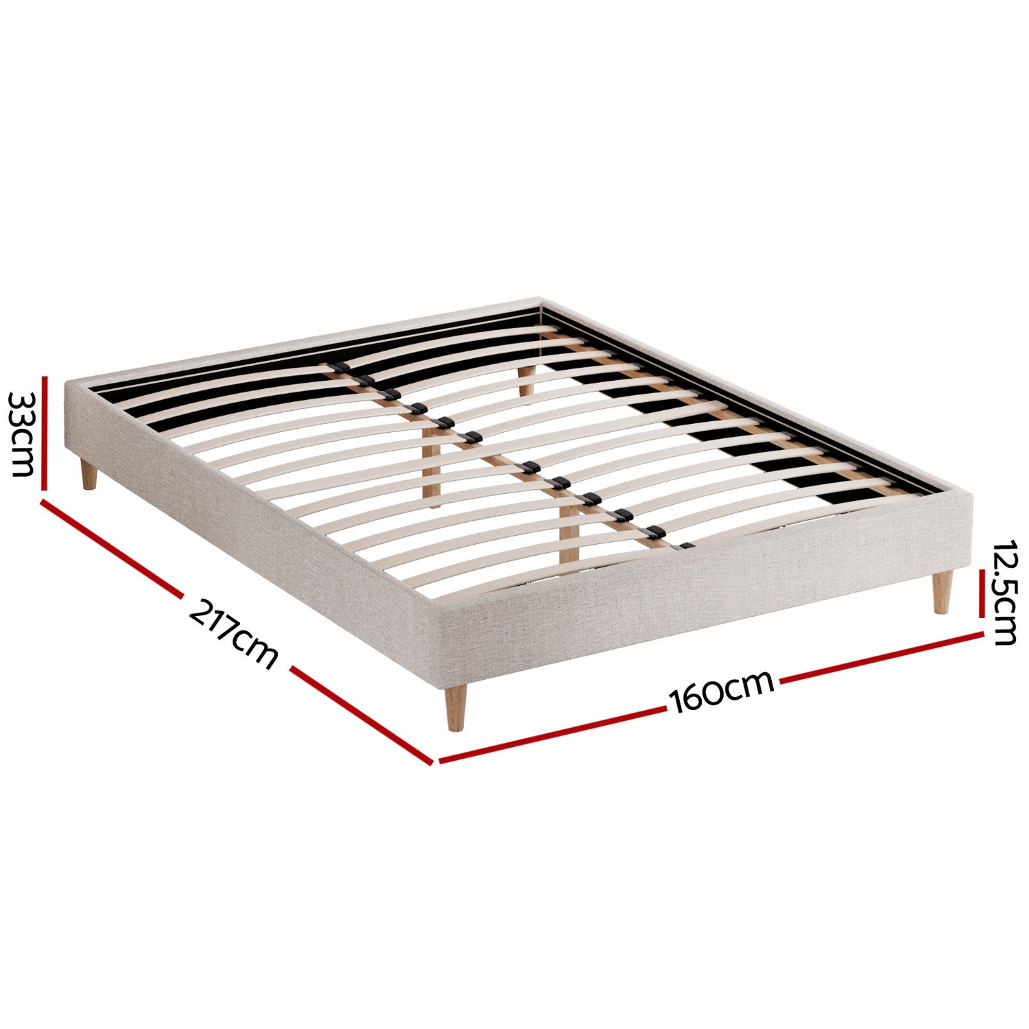 Zora Premium Fabric Bed Frame – Beige – Queen