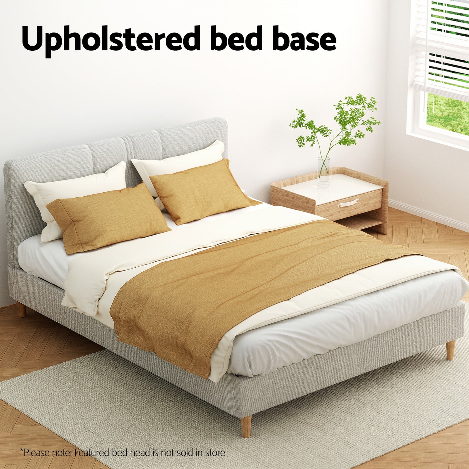 Zora Premium Fabric Bed Frame – Beige – Queen