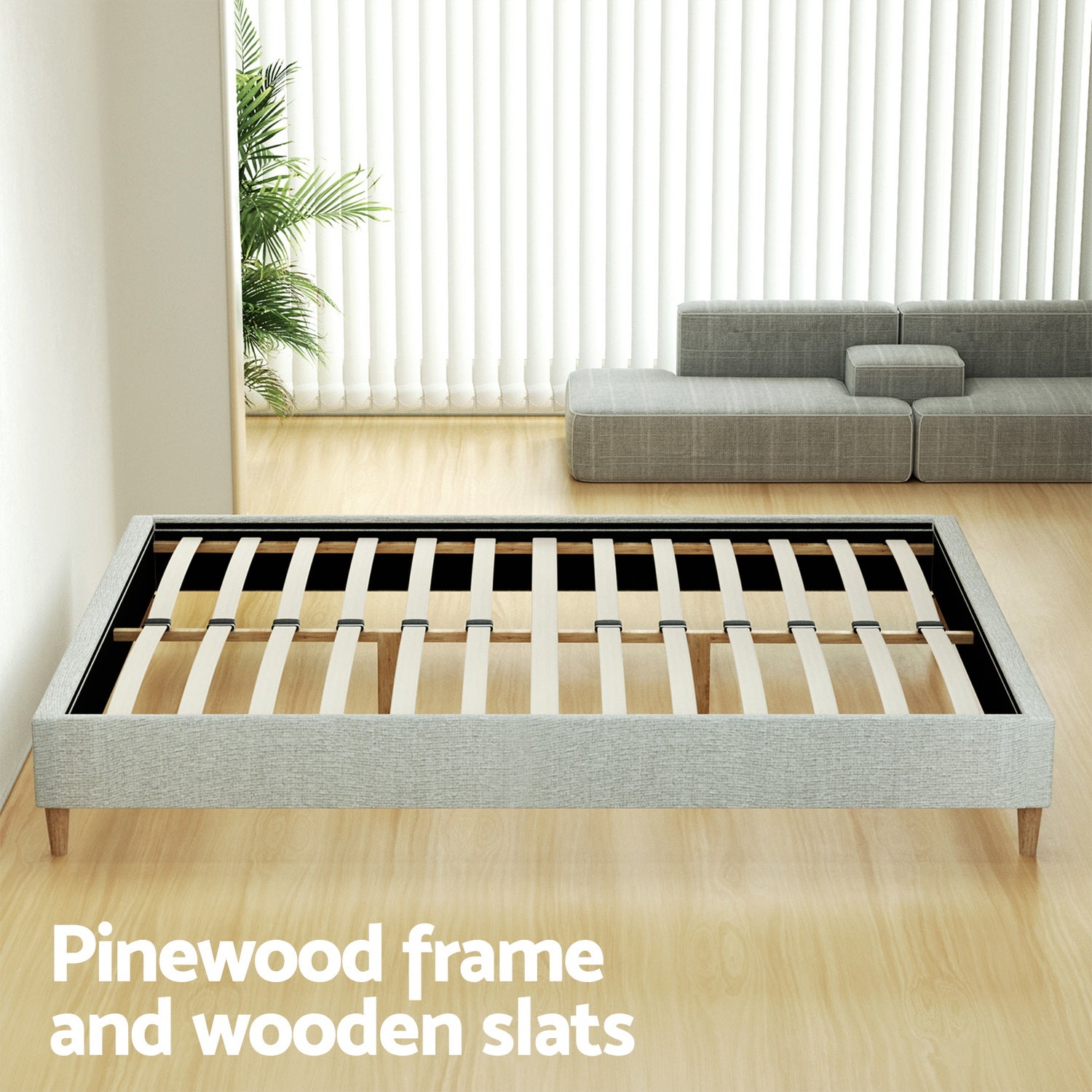Zora Premium Fabric Bed Frame – Beige – Queen